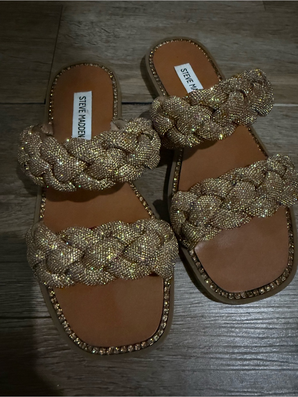 Steve Madden Newbie Gold Braided Double-Strap Slide Sandals